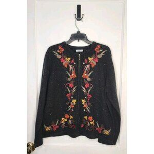 Croft & Barrow Women's Cardigan Sweater Sz XL Fall Leaves Autumn Zip Embroidered